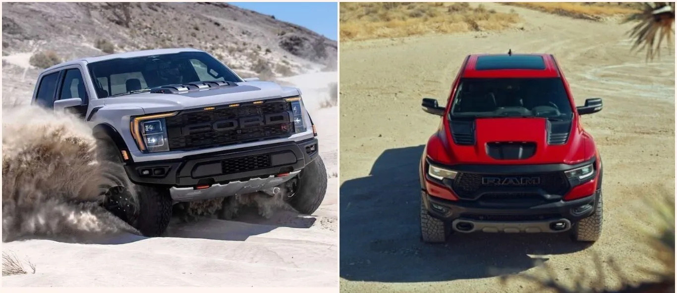 Compiten en todo: Ram TRX y Lobo Raptor R