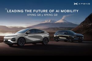 Arte lanzamiento de XPENG G6 y G9 SUVs eléctrico mostrando diseño aerodinámico moderno