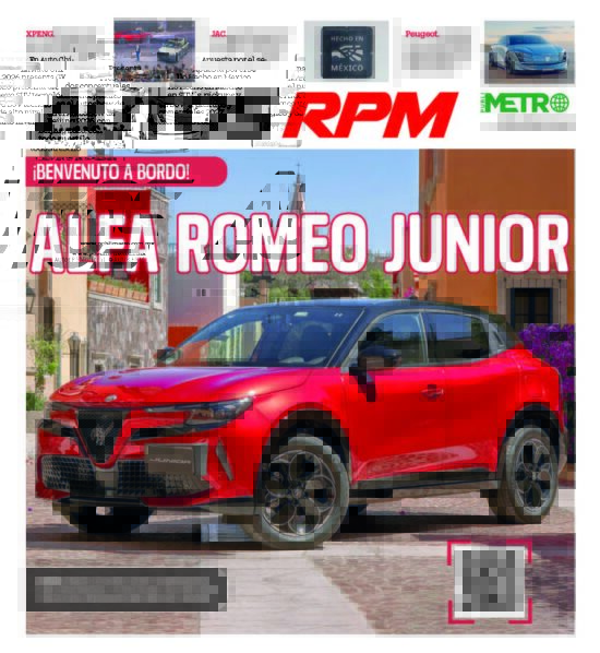 Magazine cover featuring a glossy red Alfa Romeo Junior SUV with the bold 'ALFA ROMEO JUNIOR' headline and a QR code at the bottom right.