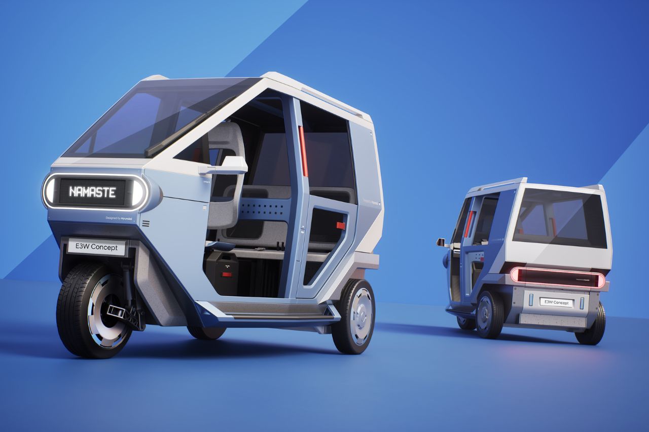 Vehículo eléctrico de tres ruedas concepto E3W presentado por Hyundai y TVS