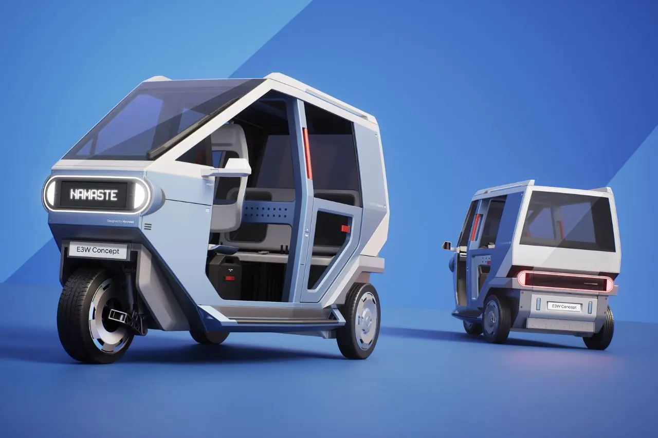 Vehículo eléctrico de tres ruedas concepto E3W presentado por Hyundai y TVS