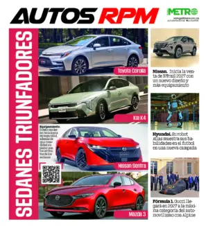 Portada de revista automotriz con varias imágenes de autos y logo 'AUTOS RPM' en negro y rojo