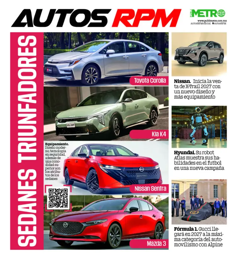 Portada de revista automotriz con varias imágenes de autos y logo 'AUTOS RPM' en negro y rojo