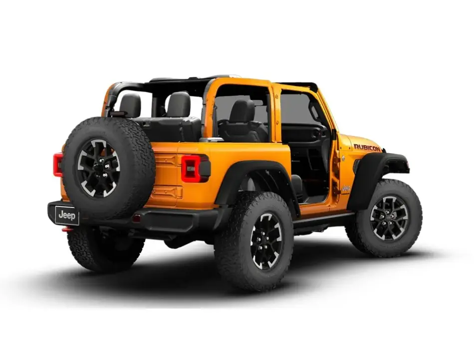 Jeep lanza el Wrangler Rubicon Joose 2026 en México con producción limitada Memo Lira Jeep Wrangler Rubicon naranja sin puertas y con la rueda de repuesto en la parte trasera listo para circular por terrenos todoterreno