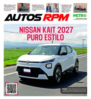 Front page of Autos RPM magazine with a white Nissan SUV driving on a highway, large bold headline text overlaid, and a QR code in the lower-left corner.