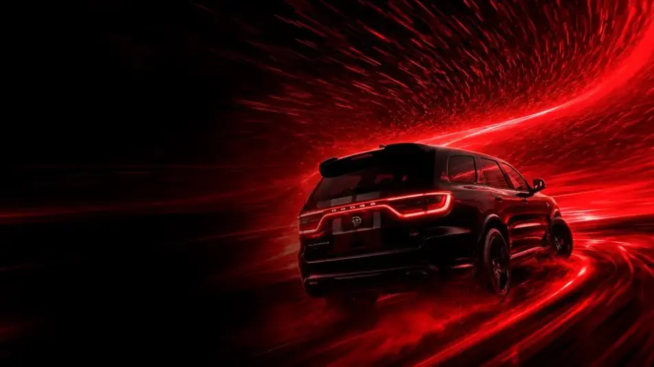 Dodge Durango Hellcat Black Demon 3 Memo Lira Parte trasera de la Dodge Durango SRT Hellcat Black Demon con iluminación LED Racetrack y escapes deportivos