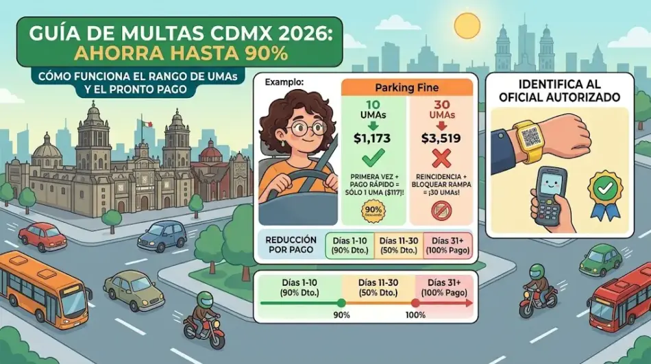 Guía de multas CDMX 2026 ahorro de hasta 90 según pago y pronto pago con ejemplos y fechas de reducción por pago rapido